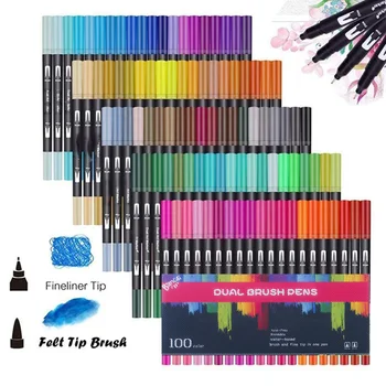 

100 Color Coloring Pens Art Markers Anime Lettering Waterolor Painting Brush Pen Dual Tip Marker Set Fineliner Pens Brush Marker