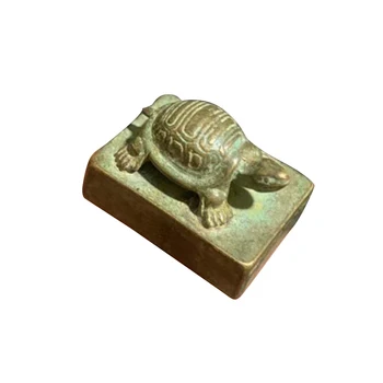 

Rich Lucky Tortoise Seal Carving Small Statue Chinese Bronze Signet Antique Ornament Collect Square Stamp Long Live Sculpture