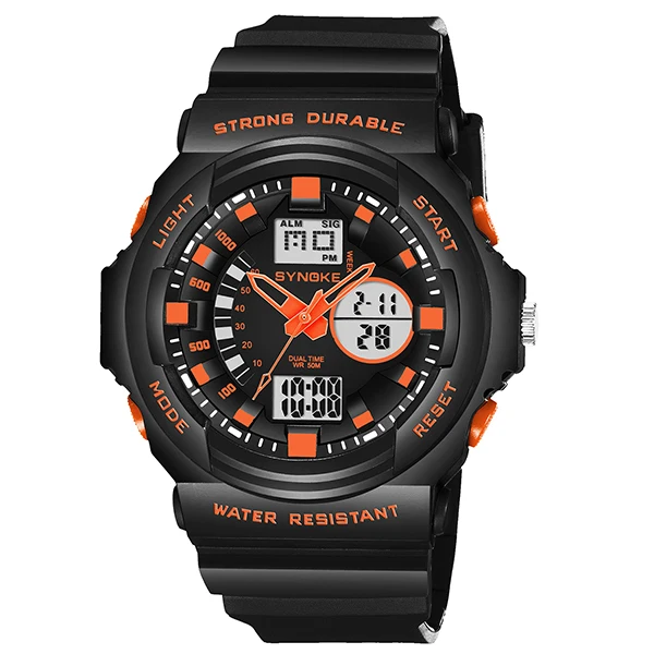 SYNOKE, цифровые часы, мужские, многофункциональные, для улицы, 5 м, водонепроницаемые, для бега, светодиодный светильник, спортивные часы, электронные часы, Relogio - Цвет: Orange