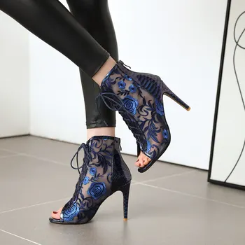 

2020 New Superfine fiber Women Ankle Boots Fashion Net Cloth peep toe High Heel Women Shoes Zipper Ladies Casual Party Shoes