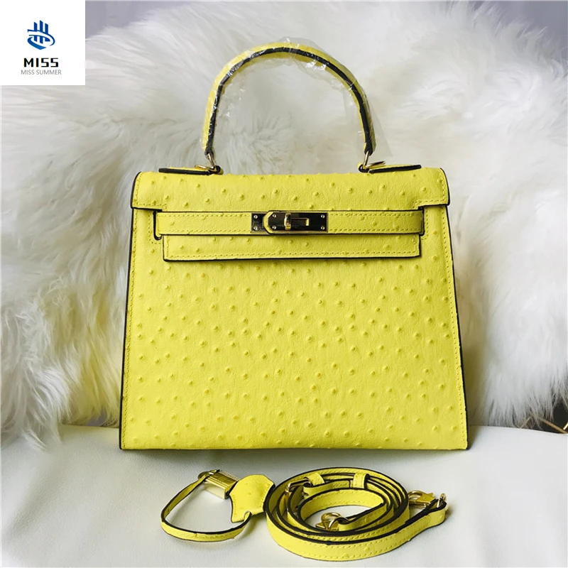 

2019 new genuine leather luxury design handbag Keyy ostrich grain cowhide women's bag Original leather shoulder diagonal package