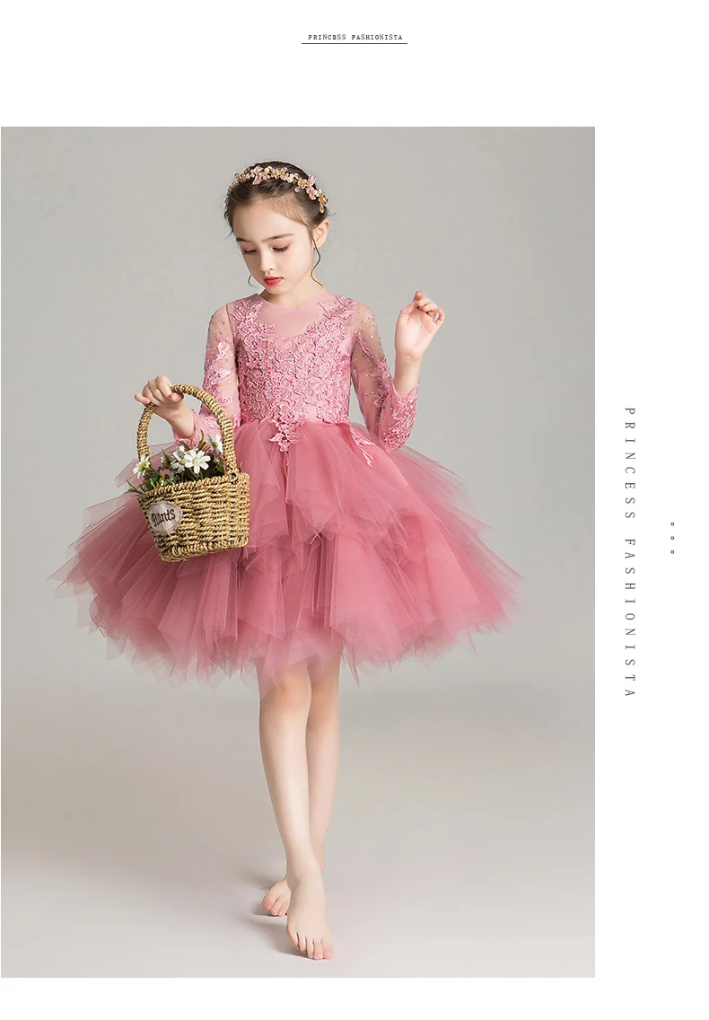 Lantejoula Long Lace, Vestidos Flower Girl para