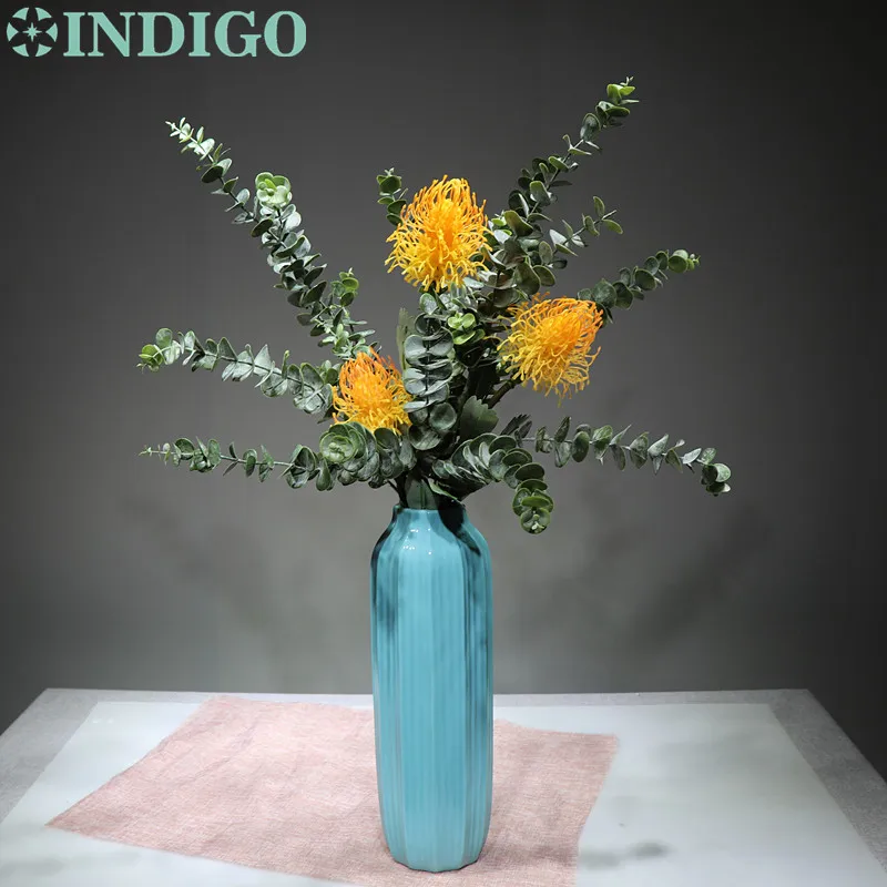 Индиго-желтый Leucospermum Cordifolium(3 цветка+ 3 листа) лист эвкалипта главное украшение цветка