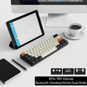 

New Ajazz AK61 85% PBT Keycap Bluetooth Wireless/Wired Dual Mode Backlit Mechanical Keyboard For Ipad Notebook Black Blue Axis