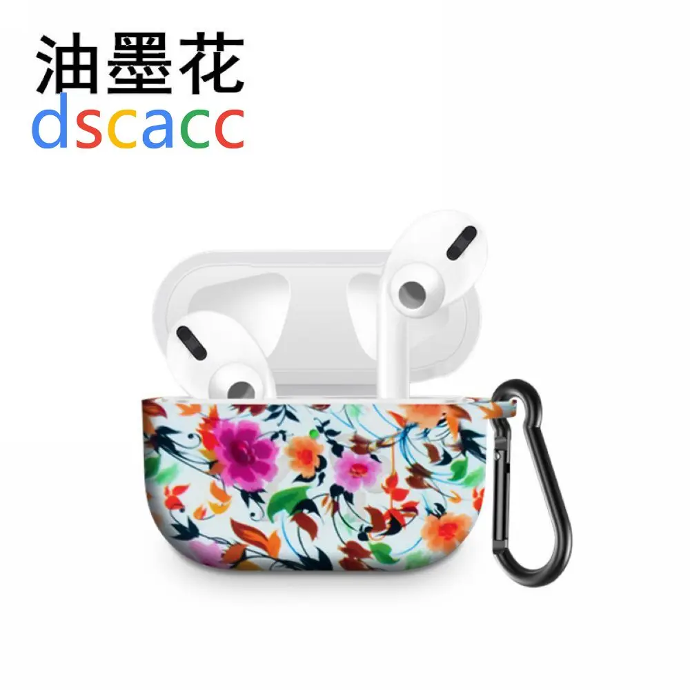 Colorful Flower Print Silicone Wireless Earphone Air Pods 3 Case For Apple AirPods Pro 3rd Cover With Key chain Ring 100pcs