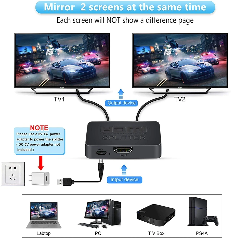 Répartiteur HDMI 2023 4K 1x2, 1 entrée 2 sorties, commutateur amplificateur  HDR, HDMI2.0, pour PS4, Apple TV, XBox, PS5, 2.0