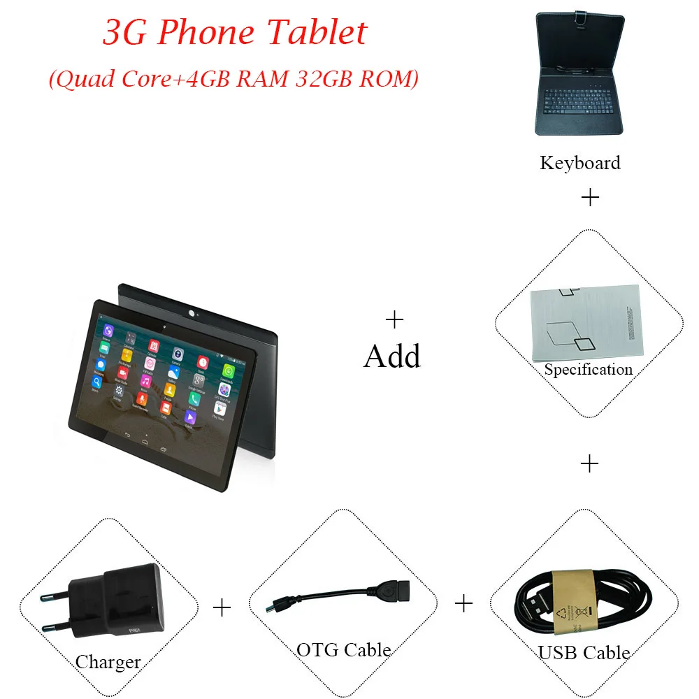 ANRY Android планшеты MTK8732 Восьмиядерный 10,1 дюймов две sim-карты планшетный ПК Android 7,0 gps Wifi 4G Телефонный звонок планшет черный/золотой/серебристый - Комплект: 3G Add keyboard