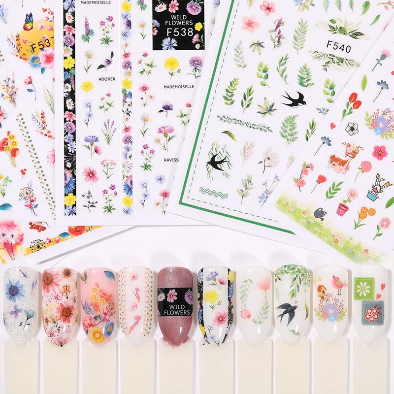 

Flower Leaves Patterns Nail Art Sticker Plants Image Design Transfer Decals Tips 3D DIY Nail Art Decoration Papers Stickers
