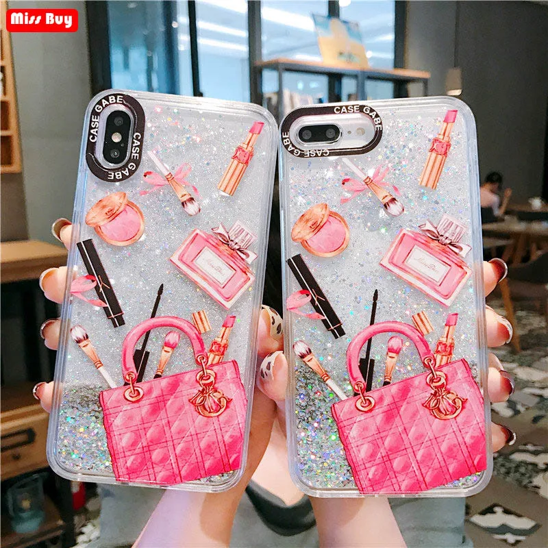 

Fashion Handbag Glitter Liquid Sand Quicksand Case for iphone 6 6S 7 8 Plus Xr Xs Max Dynamic Liquid Hard PC Cover for iphone X