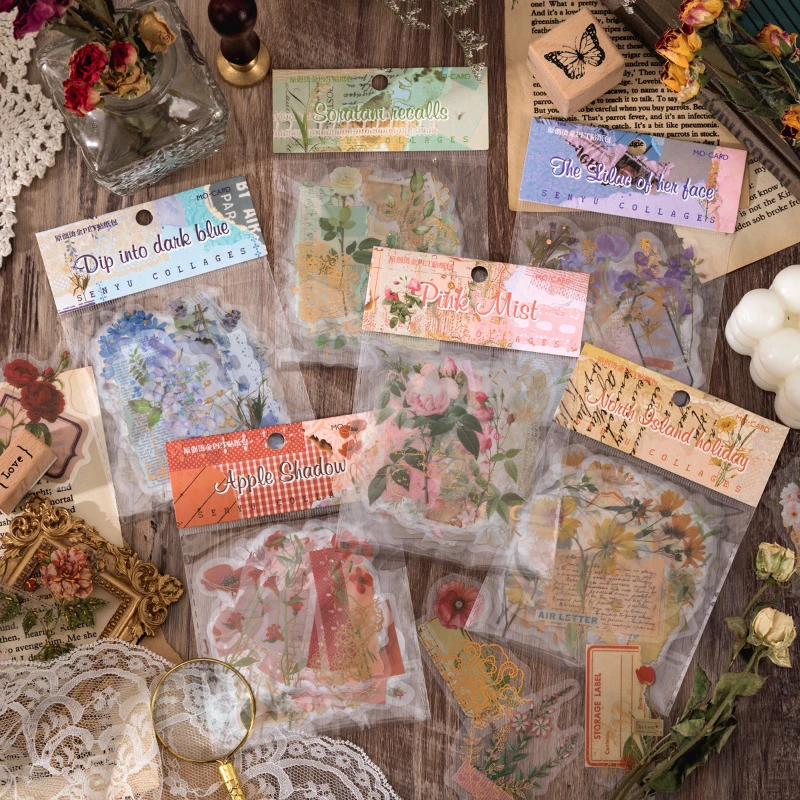 vintage flower poetry collage decorative bronzing stickers scrapbooking label diary stationery album phone plant journal planner assorted stickers aliexpress