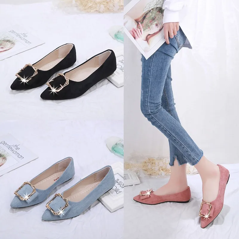 

Shoes Women's 2020 Spring New Style Korean-style Flat Pointed Moccosins Online Celebrity Versatile Suede Low-Cut Casual Shoes Wo