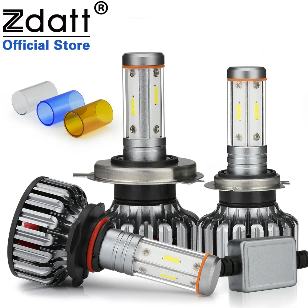 Online Zdatt H7 Led Headlights 12V LED Bulb LED Lamp H4 for Car H11 9005 9006 4 Side CSP Chip 12000Lm 100W 3000K 6000K 8000K Car Lights