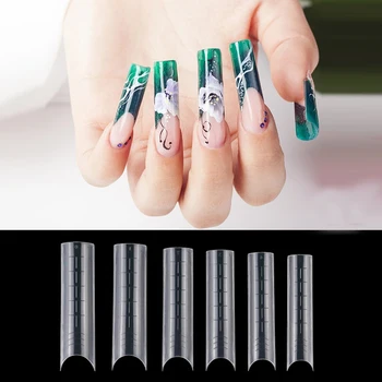 

120pcs/box Nail Forms Transparent Full False Tips Professional Nail Gel System 12 Sizes with Lines Mold Model False Nails Tips