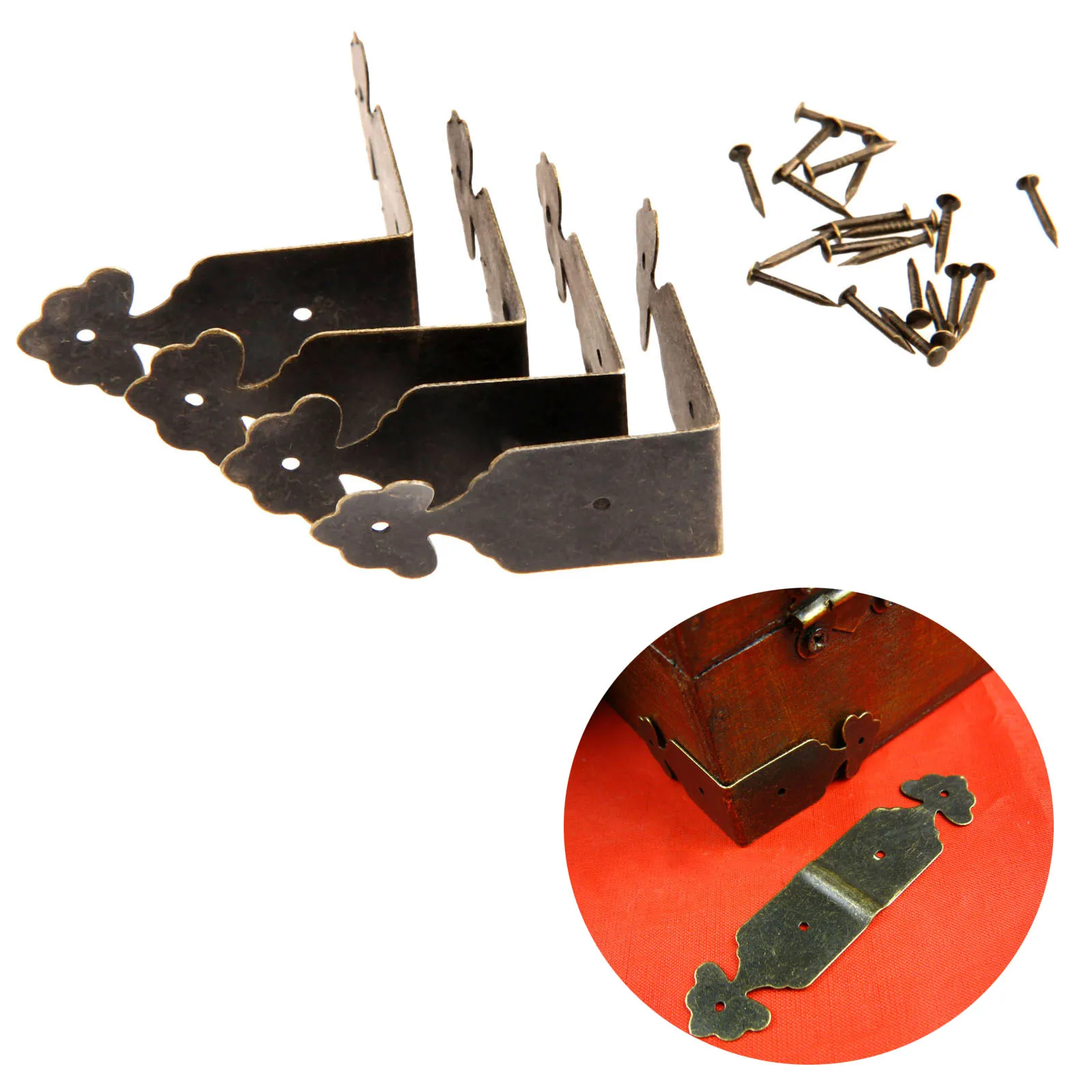 

4Pcs Antique Bronze Decorative Jewelry Box Wood Case Feet Leg Corner Protector Decorative Furniture Leg Corner Guard 39*39*18mm