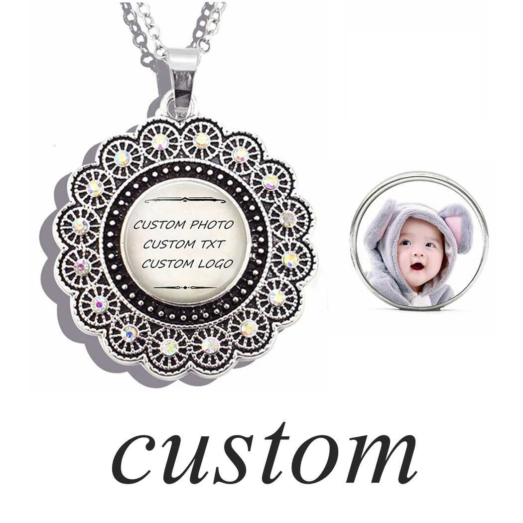 

Flowers Necklace Personalized Custom Photo Pendant Fashion Glass Cabochon Jewelry DIY Making Baby Lover Birthday Women Gifts