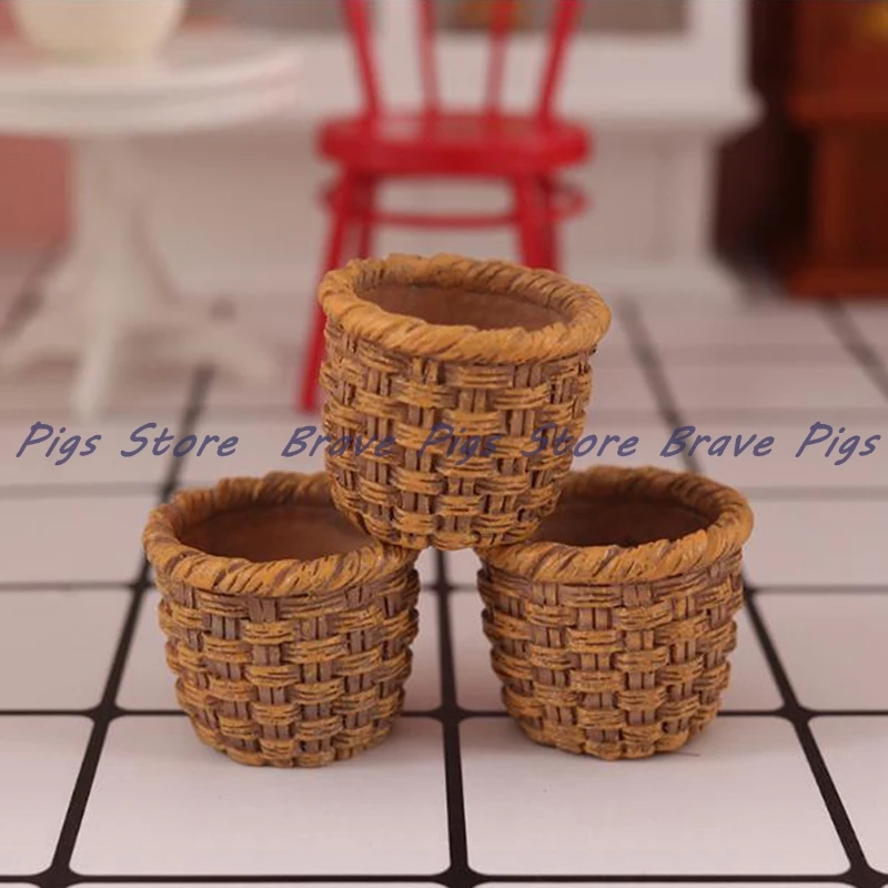 1/12 Mini Dollhouse Rattan Storage Basket Miniature Decoration miniature ornament miniature figurines