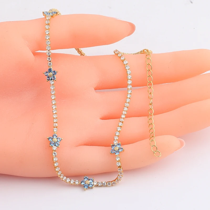 Iced Out Bling Regenbogen Bunte Zirkonia CZ Tennis Kette Frauen Charme Blume Choker Halskette Schmuck collares para mujer – Detail 5