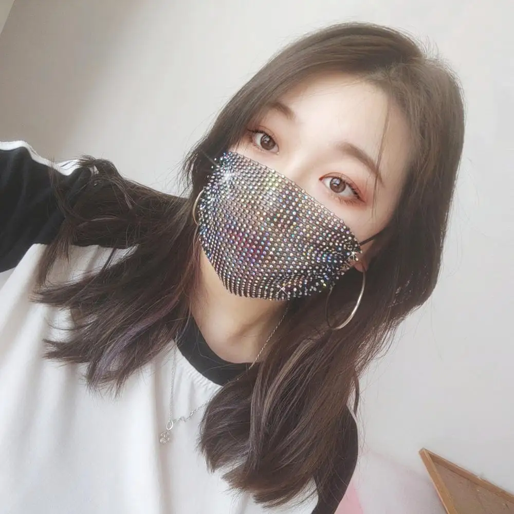 

Reusable Crystal Masquerade Face Mask for Women Bling Rhinestone Mask Halloween Costume Face Jewelry mascarillas