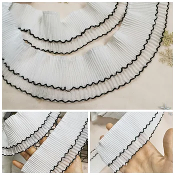 

Chiffon cuff neckline double Layers dog tooth fold Elastic Pleated Applique Ribbon Collar Skirt Ruffle Trim DIY Sewing lace