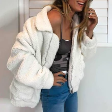 LASPERAL пальто из искусственного меха для женщин осень зима теплая мягкая меховая куртка на молнии женское плюшевое пальто с карманами Повседневная плюшевая верхняя одежда