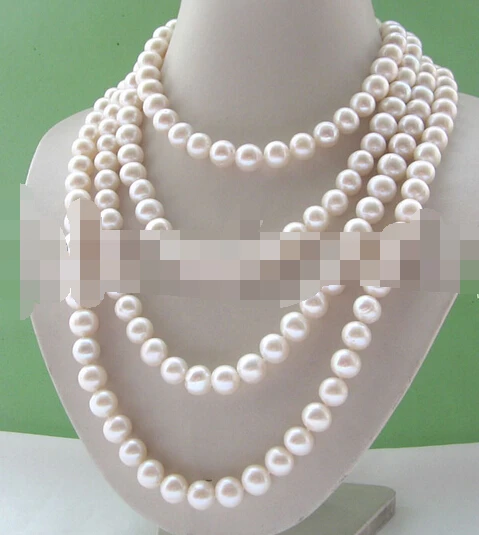 NEW N: Beautiful luster 80" 11-12mm white round freshwater pearl necklace