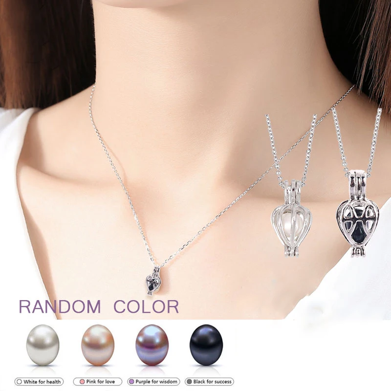 Fashion Wish Pearl Pendant Necklace Natural Oyster Gift Box Love Heart Cage Holder Chokers For Women Jewelry | Украшения и