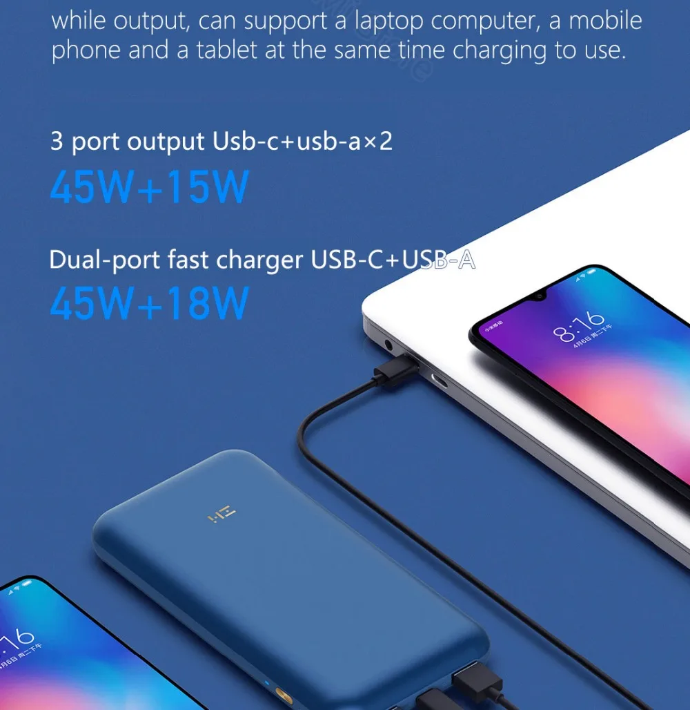20000 мАч Xiaomi ZMI Мощность банка № 10 Мобильный Мощность Pro 65 Вт двусторонней Быстрая зарядка внешний Батарея зарядное устройство для ноутбука Поддержка для нас