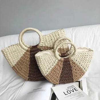 

Transition New Style Carrying Woven Bag Straw Bags ba li dao Tourism Beach Bag Circle Handle Hand Holiday WOMEN'S Bag