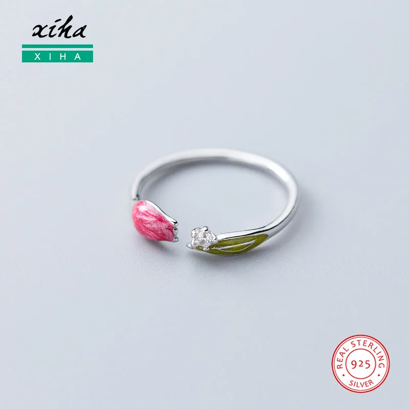 

Dainty Statement Real 925 Sterling Silver Open Adjustable Rings for Women Teen Girls Red Green Enamel CZ Zircon Children Jewelry