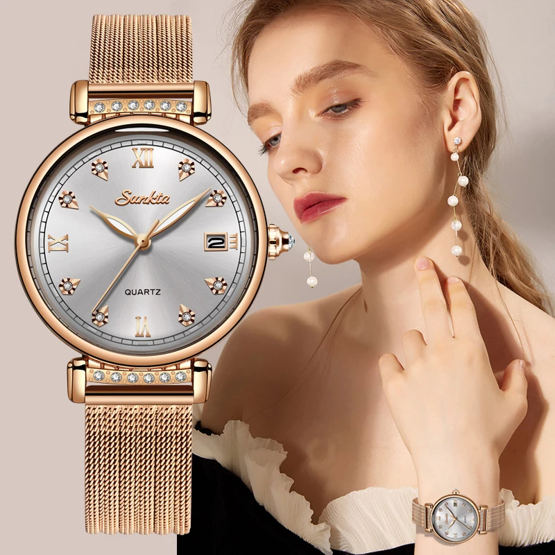 

SUNKTA Luxury Brand Watch Bracelet Diamond Women Watches Quartz Clock Stainless Steel Analog Wristwatch Gifts for wife relogio