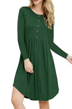 

clothing OWLPRINCESS 2019 Autumn New Women's round Neck Button Long Sleeve Expandable Dress