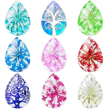 

TAFREE Beauty Colorful Magic Life Tree 18x25mm Handmade Tear Drop Shape DIY Glass Cabochon Dome Flat Back Jewelry Making TD16
