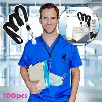 

Multifunction Flat Non-separable Lanyard For Id Badge, Comfortable Neckband, Black 100pcs Anti-tightening Mask Rest&ear Rope