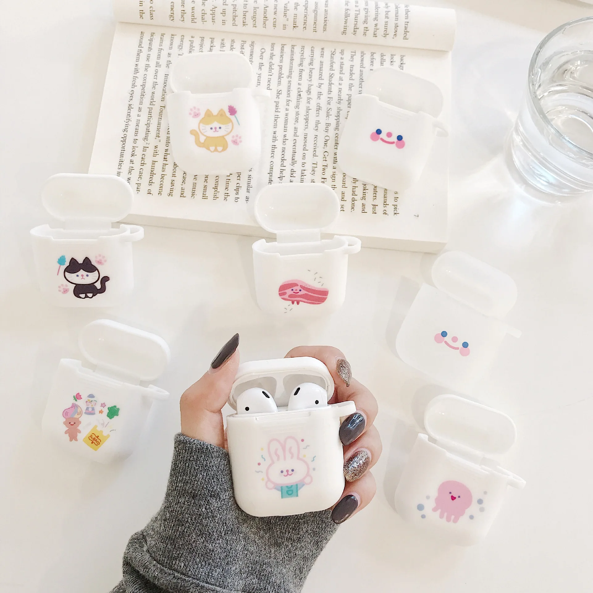 

Cute Cartoon For Apple AirPods Case Soft Silicone Bluetooth Wireless Earphone Case Anti-Fall Animal Smile Protection Headset Set