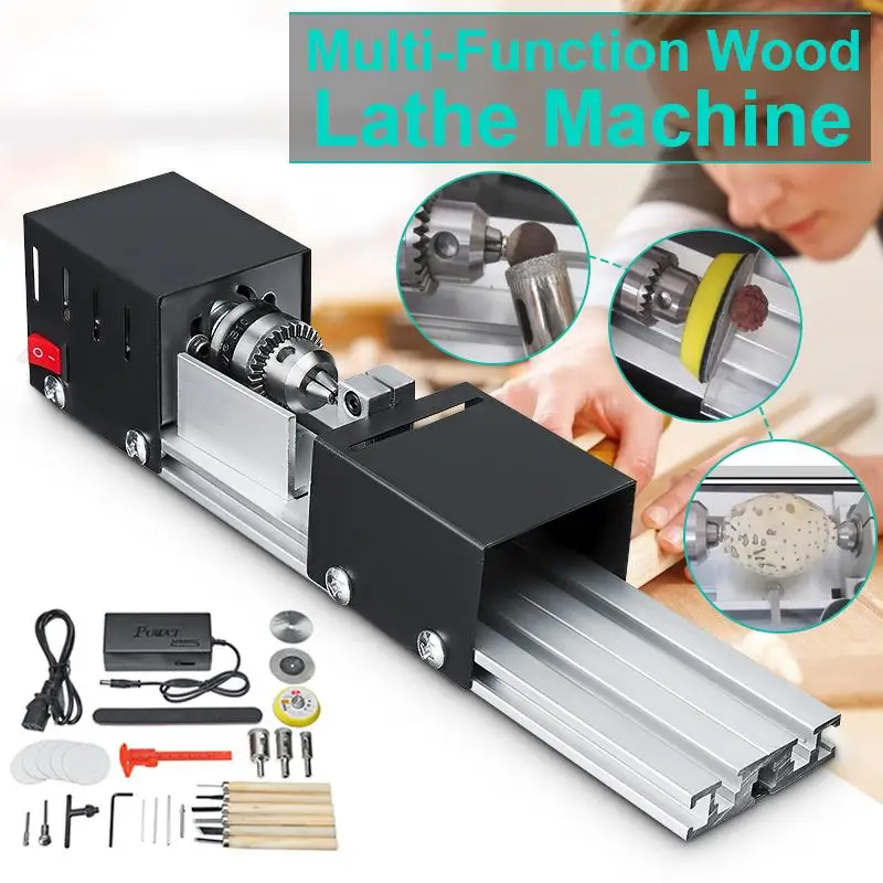 Billige 200W CNC Mini Drehmaschine Werkzeug torno DIY Holzbearbeitung Holz drehmaschine Fräsen maschine Schleifen Polieren Perlen Bohrer Dreh Werkzeug set