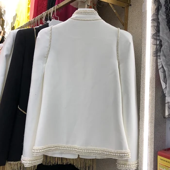 

European Temperament Ladies Palace Style Jacket Coat Spring Fall Clothes New Stand-Collar Women's Pearl Button Ol Jackets Woman