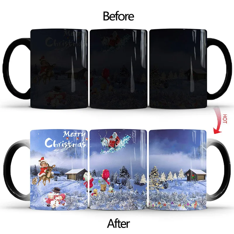 

2019 New Merry Christmas Magic Coffee Mug Temperature Color Changing Mugs Heat Sensitive Cup Tea Milk Mug Novelty Gifts for Kids