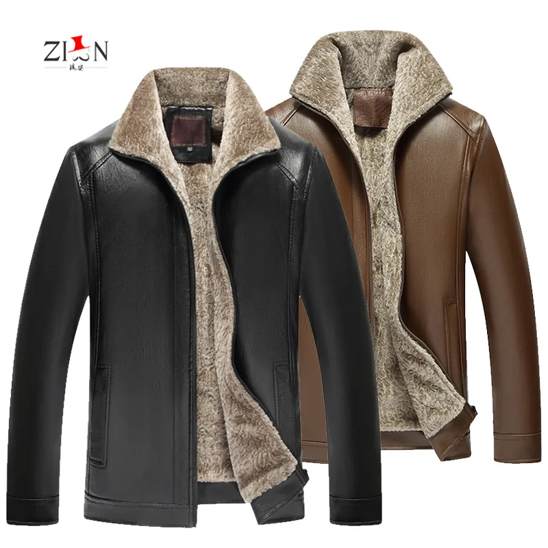

Autumn And Winter Middle-aged Leather Coat Men's Pu Fur Men's Brushed And Thick MEN'S Leather Coat Business Leather Jacket MEN'S
