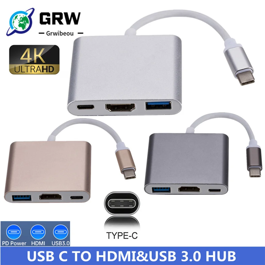 

USB C HDMI Type c Hdmi mac 3.1 Converter Adapter Typec to HDMI/USB 3.0/Type-C Aluminum For Apple Macbook adapter USBC HUB