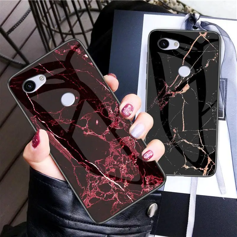 

Case For Google Pixel 3A XL Luxury Marble Grain Hard Tempered Glass Protective Back Cover Case for pixel 3a 3axl pixel3a shell