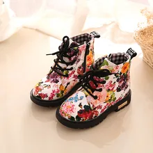 Детские ботинки для маленьких девочек; коллекция года; модная детская обувь с цветочным принтом; детские ботинки; Повседневные детские ботинки; сезон осень-зима; бархатные Ботинки martin