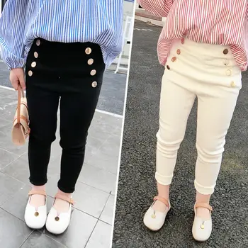 Girls Buttoned Tight-Fit Pants 1
