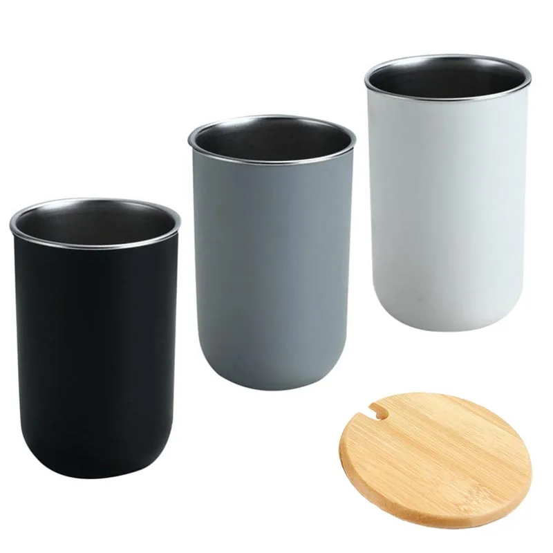 

Stainless Steel Water Cup with Bamboo Lid Heat Resistant Coffee Cup No Heat Toothbrush Cup for Home Use Travel Outdoor Gifts