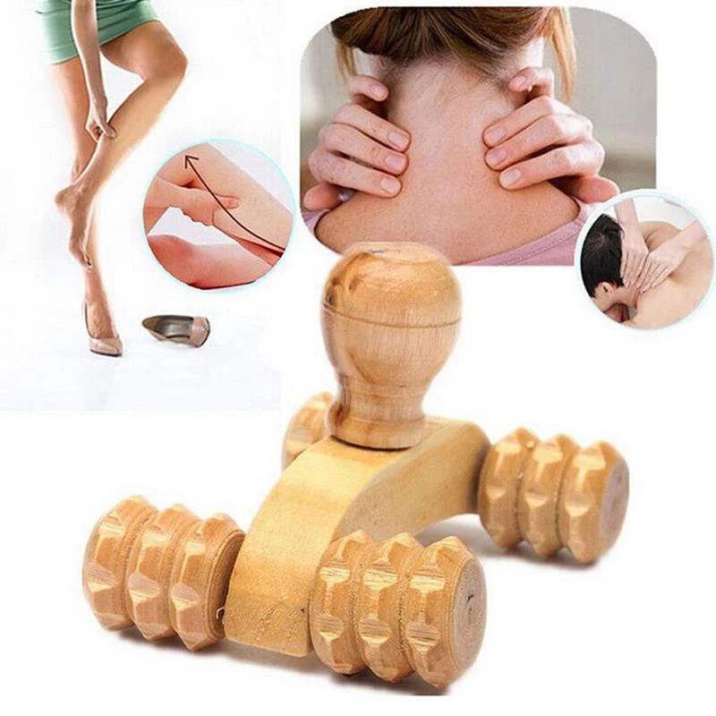 Body Massage Tool Solid Wood Full-body 4 Wheels Wooden Car Roller Relaxing Hand Massage Tool Reflexology Face Hand Foot Back