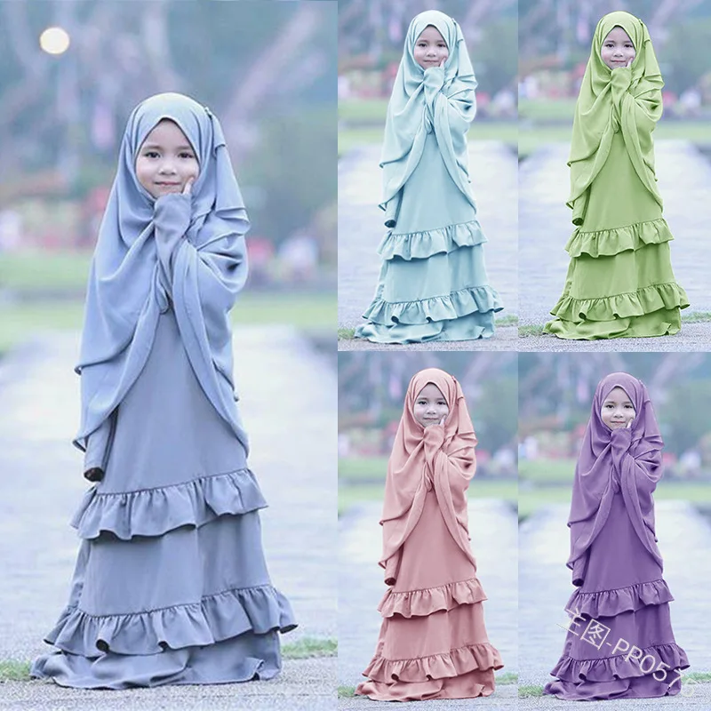 Children Muslim Dress Abaya Islamic Clothes for Little Girls 