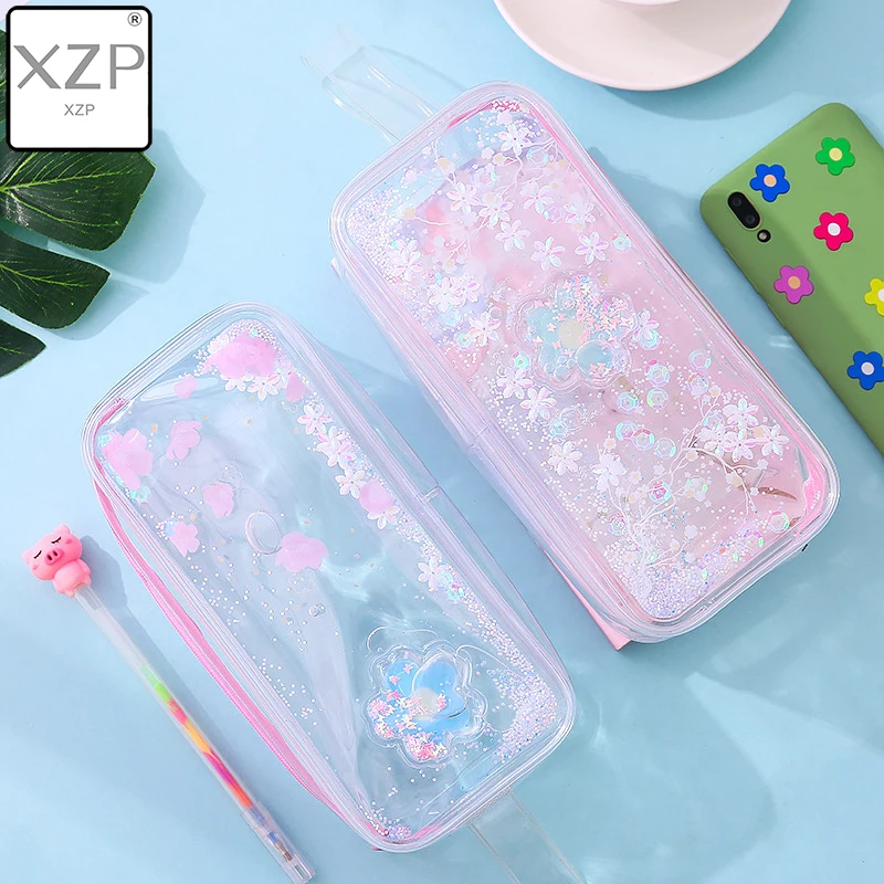 XZP Girl Pencil Case Transparent Oil Sandpaper Pen Bag Ins Style Cute Cosmetic Bag Wardrobe Organizer Travel Organizer Set