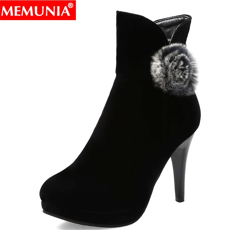 

MEMUNIA Plus size 31-43 New women boots round toe platform shoes thin high heels black ladies ankle boots for women