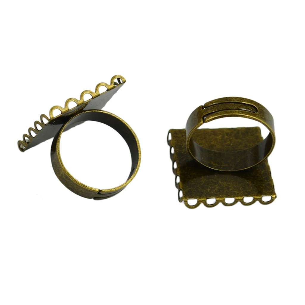 10 Pack Adjustable Ring Blanks, Cabochon Rings Settings, 20mm Square Rings Bezels fit 20mm Flatback Glass Gemstone Bead Cameo