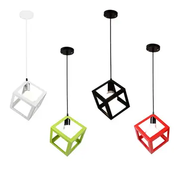 

E27 Bulb Cage Guard Ceiling Pendant Square Shape Cover Shade Light Cafe W/Cable