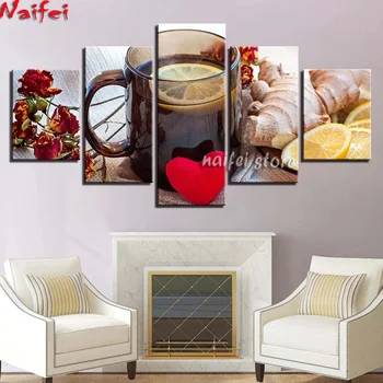 

diy 5 piece diamond painting rhinestone still life full square/round drill mosaic embroidery Ginger Lemon Tea Multi Panel